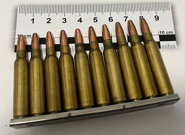 Deko Ladestreifen 10 Stück 5,56x45 bzw. .223 REM NATO Munition Geschosse Patrone Dekomunition
